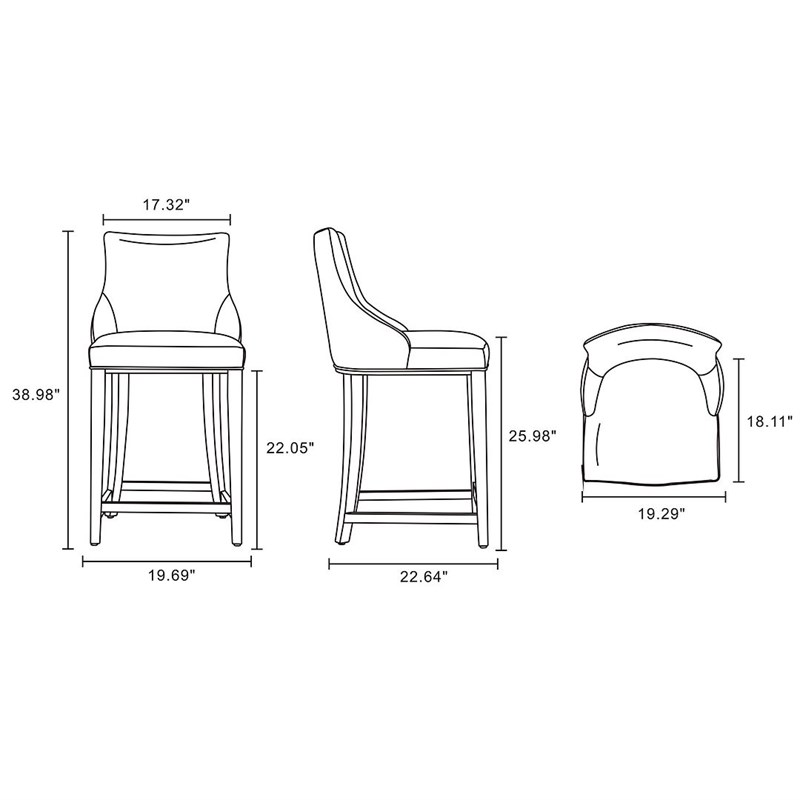 Shubert Counter Stool with Solid Wood Base in Dark Taupe - Set of 2