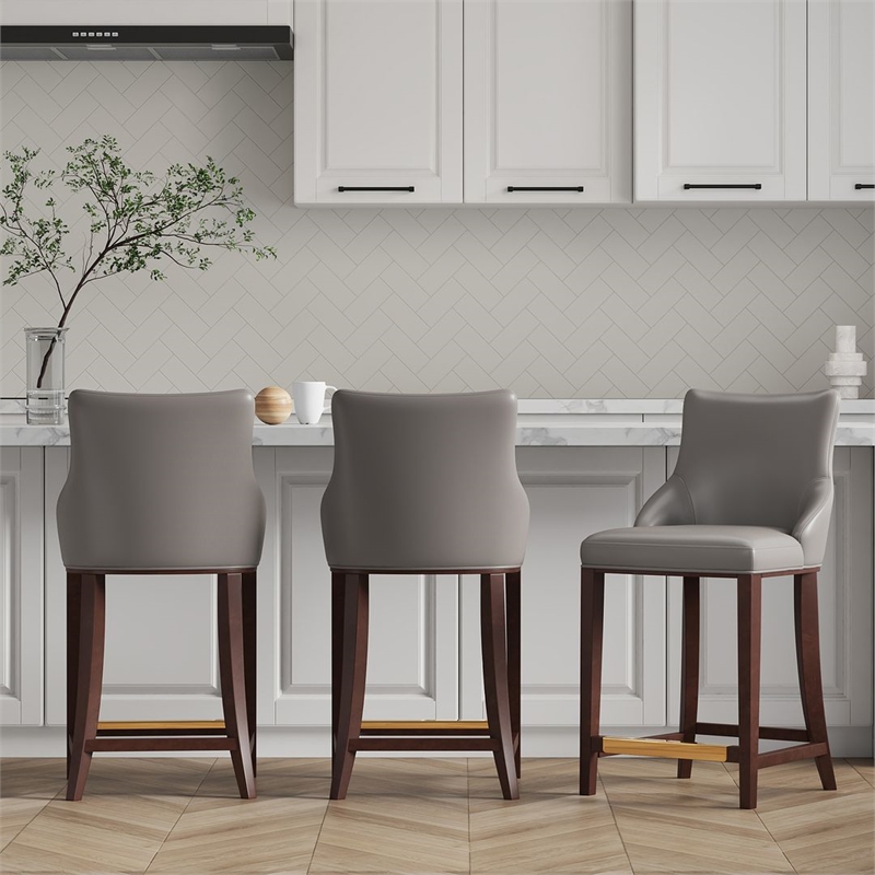 Shubert Counter Stool with Solid Wood Base in Dark Taupe - Set of 3