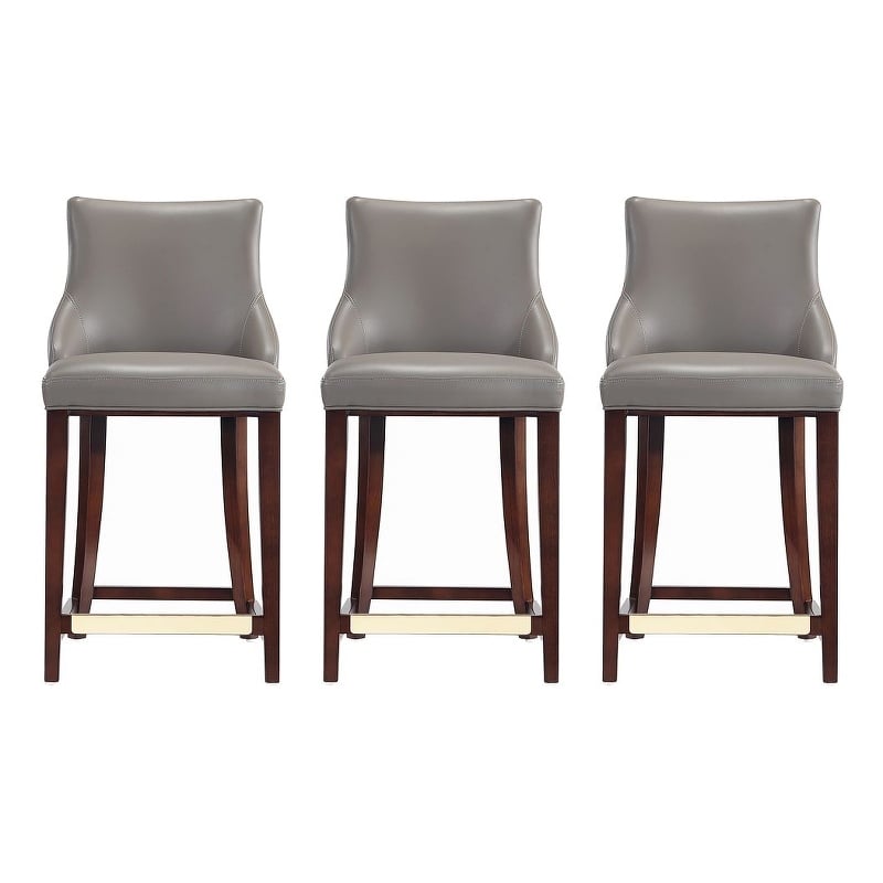 Shubert Counter Stool with Solid Wood Base in Dark Taupe - Set of 3
