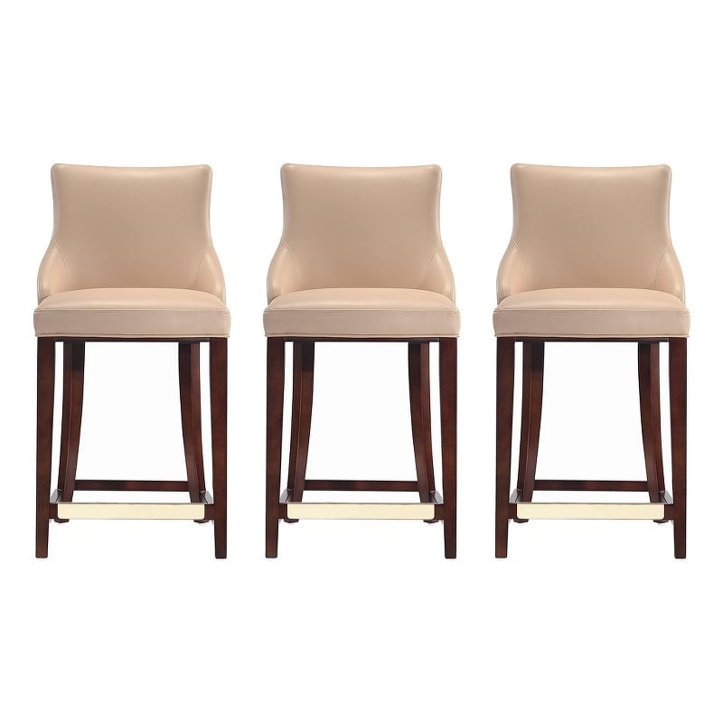 Shubert Counter Stool with Solid Wood Base in Tan - Set of 3