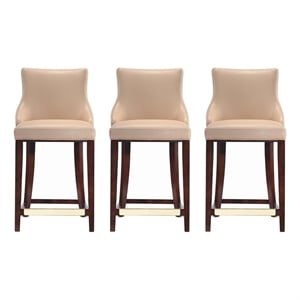 Shubert Counter Stool with Solid Wood Base in Tan - Set of 3