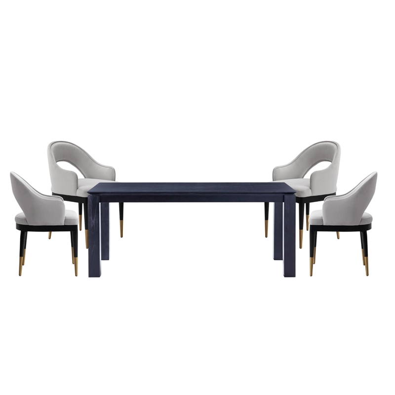5-Piece Rockaway Solid Wood Dining Table with 4 Carrington Chairs in Light Gray