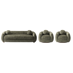 Tribeca Sofa and Accent Chairs with Solid Wood Frame in Olive Green - Set of 3