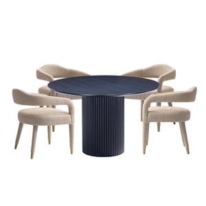 5-Piece Hathaway 47.24 Round Dining Set with 4 Aspen Dining Chairs in Gold