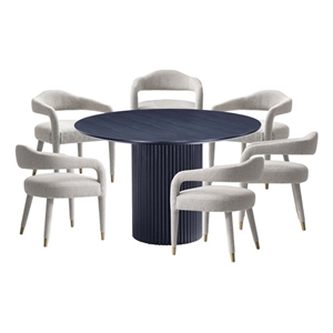 7-Piece Hathaway 59.05 Round Dining Set with 6 Aspen Dining Chairs in Silver