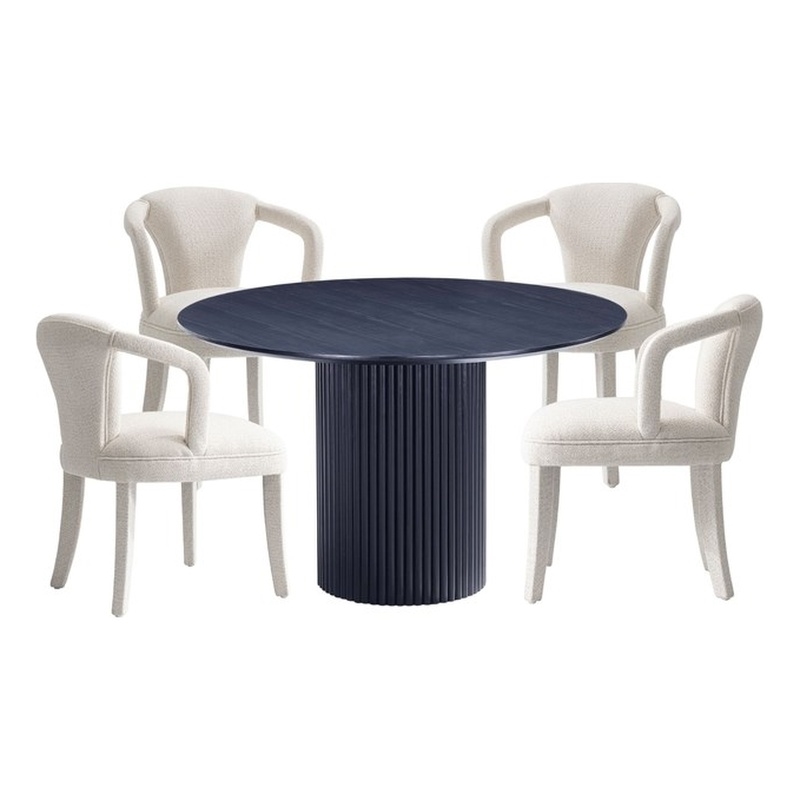 5-Piece Hathaway 47.24 Round Dining Set with 4 Palmer Dining Armchairs in Ivory