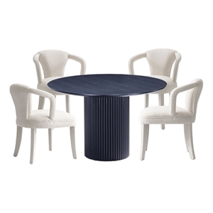 5-Piece Hathaway 47.24 Round Dining Set with 4 Palmer Dining Armchairs in Ivory