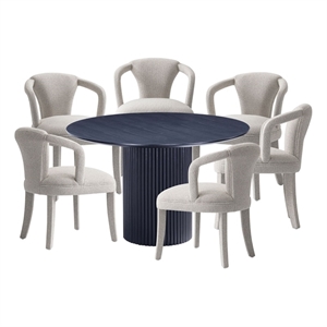 7-Piece Hathaway 59.05 Round Dining Set with 6 Flor Dining Chairs in Silver