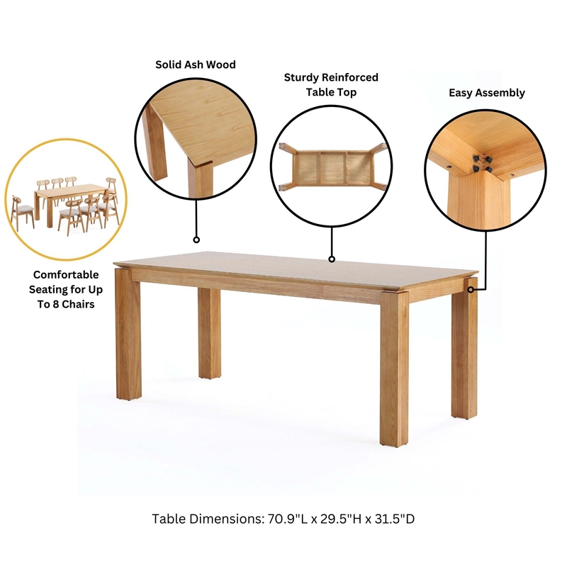 5-Piece Rockaway 70.86 Solid Wood Dining Table with 4 Carrington Chairs in Blue