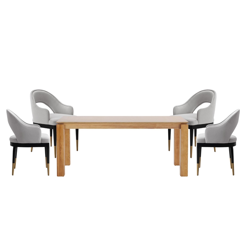 5-Piece Rockaway Solid Wood Dining Table with 4 Carrington Chairs in Light Gray
