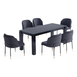 7-Piece Rockaway Solid Wood Dining Set in Black with 6 Flor Dining Chairs