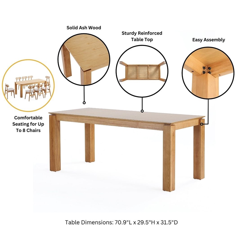 7-Piece Rockaway Solid Wood Dining Set in Natural - 6 Paragon 1.0 Dining Chairs