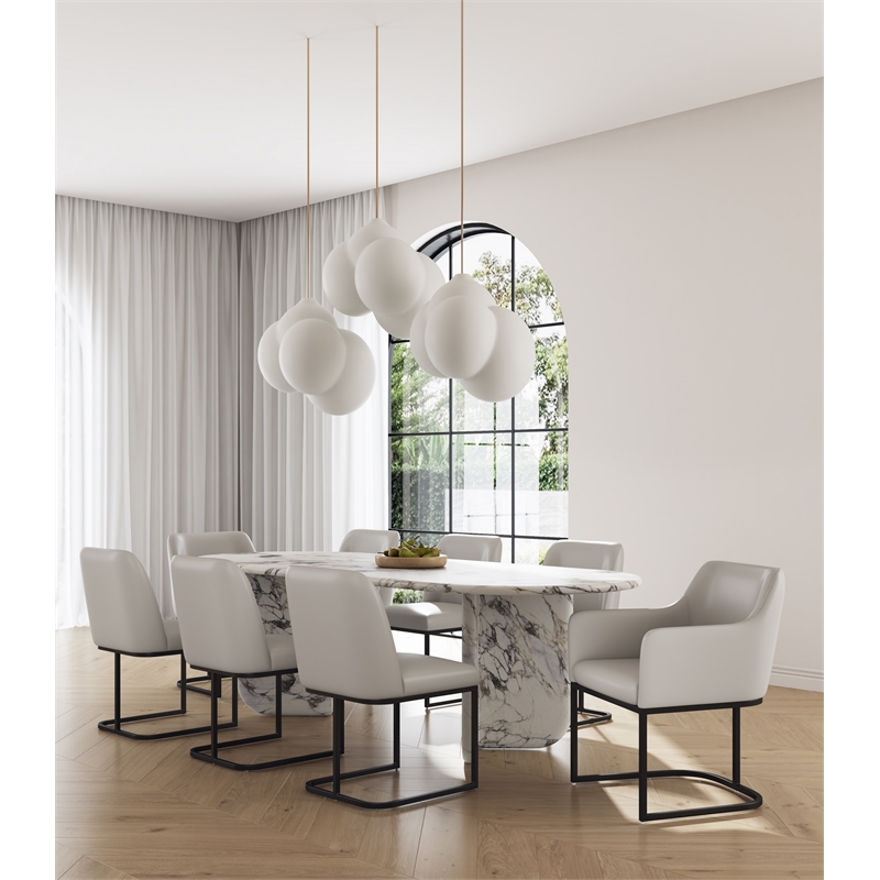 Manhattan Comfort Serena 8 Piece Dining Set with Steel Base in Light Gray