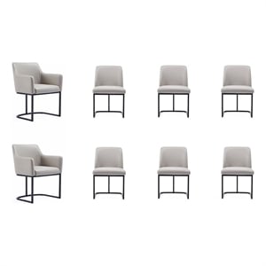 Manhattan Comfort Serena 8 Piece Dining Set with Steel Base in Light Gray