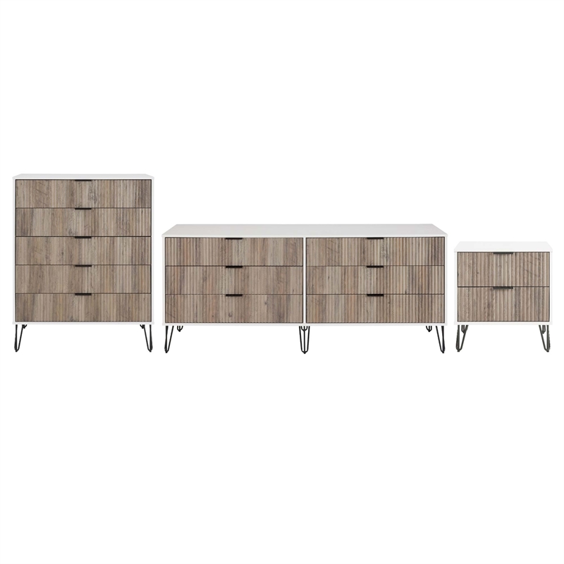 3-Piece DUMBO 5-Drawer & 6-Drawer Dressers and Nightstand in Multi-Color