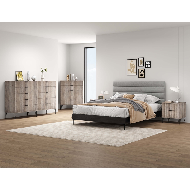 DUMBO 5-Drawer & 10-Drawer Dressers & Nightstand 2.0 Set -Gray-Engineered Wood