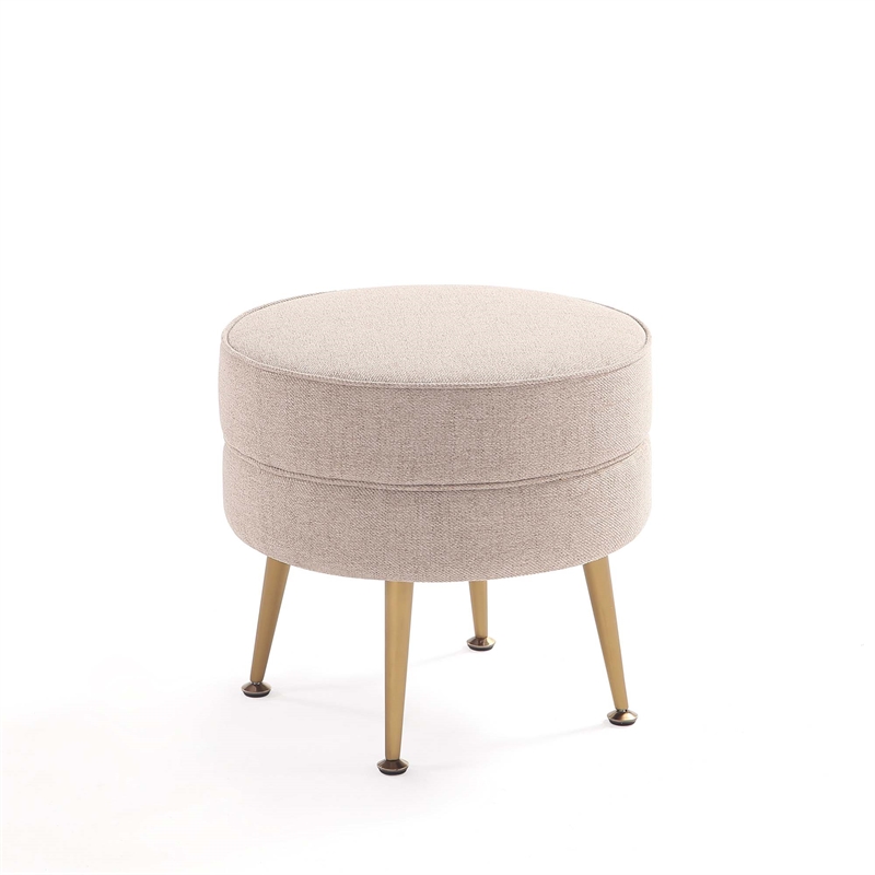 Bailey Ottoman in Oatmeal with Gold Feet and Solid Wood Frame - Set of 2