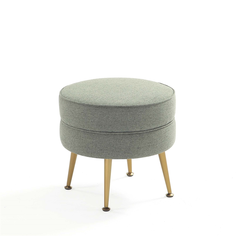 Bailey Ottoman in Sage Green with Gold Feet and Solid Wood Frame - Set of 2