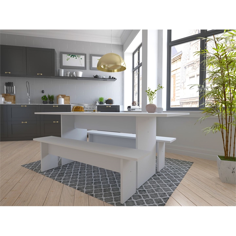 Manhattan Comfort NoMad 3-Piece Engineered Wood Dining Set in White