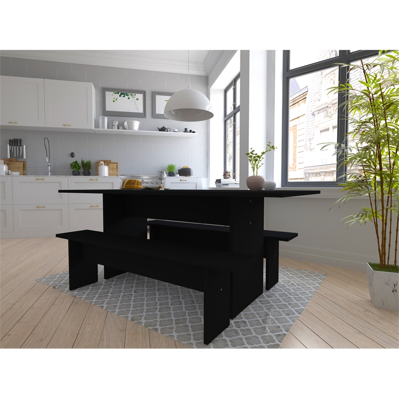 Manhattan Comfort NoMad 3-Piece Engineered Wood Dining Set in Black