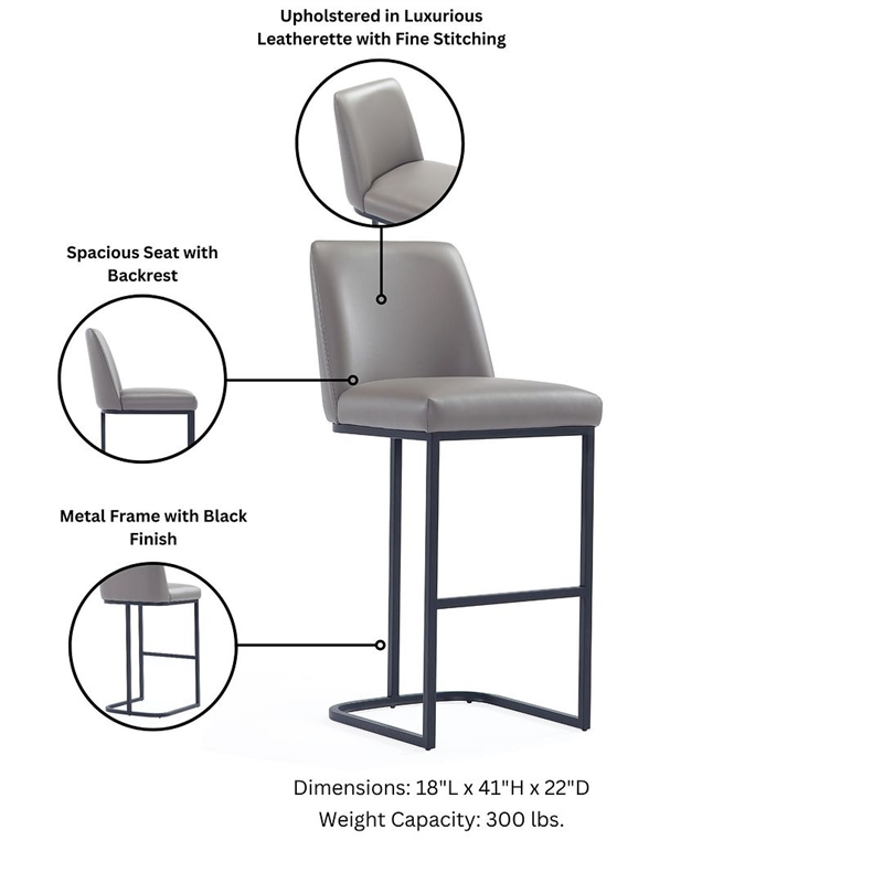 Manhattan Comfort Serena Barstool with Steel Base in Gray (Set of 2)