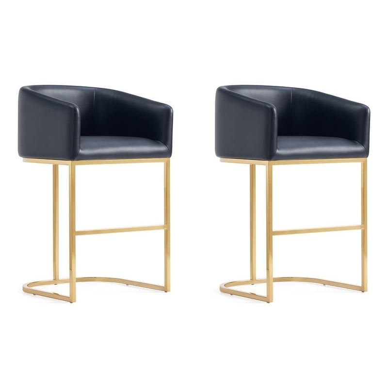 Manhattan Comfort Louvre Counter Stool with Steel Base in Black - Set of 2