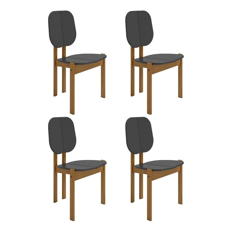 Manhattan Comfort Gales Dining Chair in Black with Solid Wood Legs - Set of 4