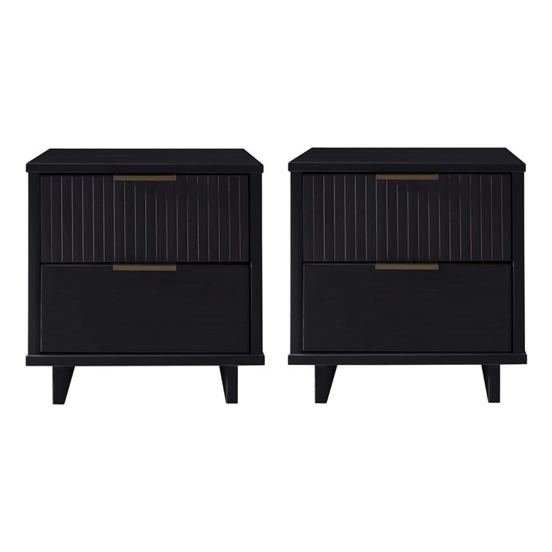 Manhattan Comfort Granville Nightstand 2.0 in Black - Solid Wood - Set of 2