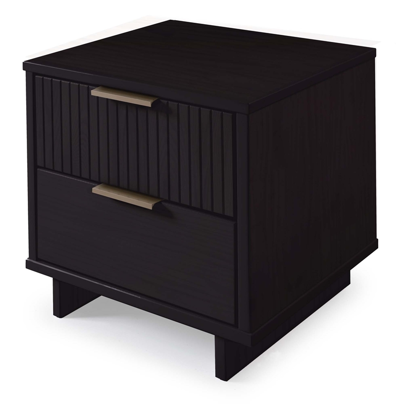 Manhattan Comfort Granville Nightstand 2.0 in Black - Solid Wood - Set of 2