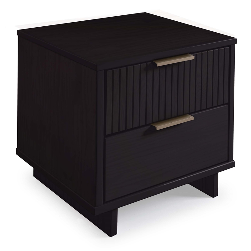 Manhattan Comfort Granville Nightstand 2.0 in Black - Solid Wood - Set of 2