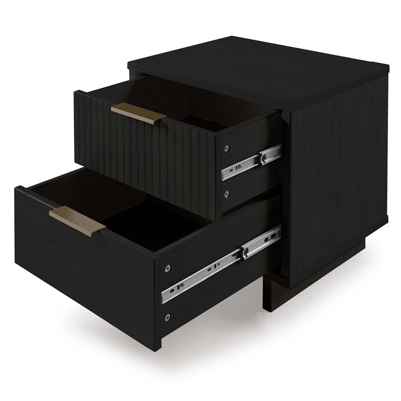 Manhattan Comfort Granville Nightstand 2.0 in Black - Solid Wood - Set of 2