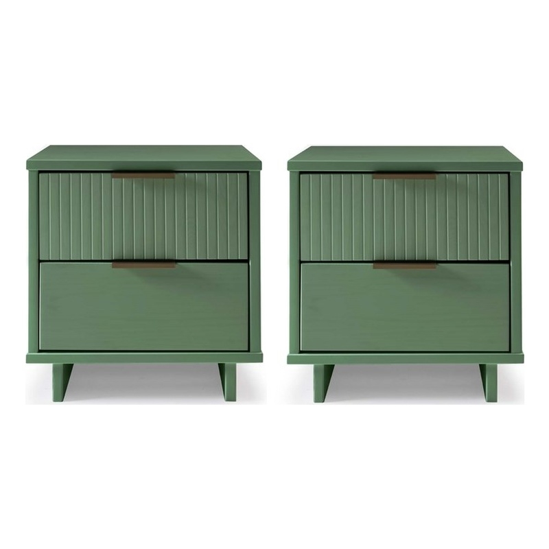 Manhattan Comfort Granville Nightstand 2.0 in Sage Green - Solid Wood - Set of 2
