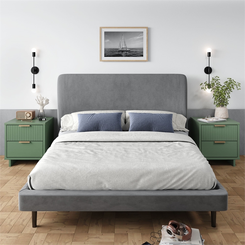Manhattan Comfort Granville Nightstand 2.0 in Sage Green - Solid Wood - Set of 2