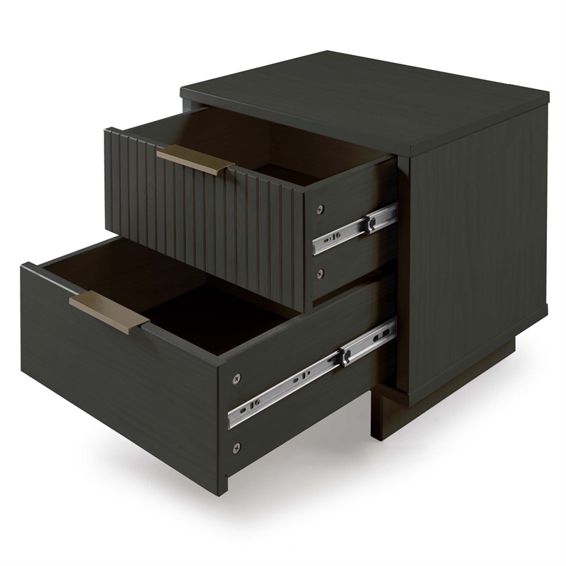 Manhattan Comfort Granville Nightstand 2.0 in Dark Gray - Solid Wood - Set of 2