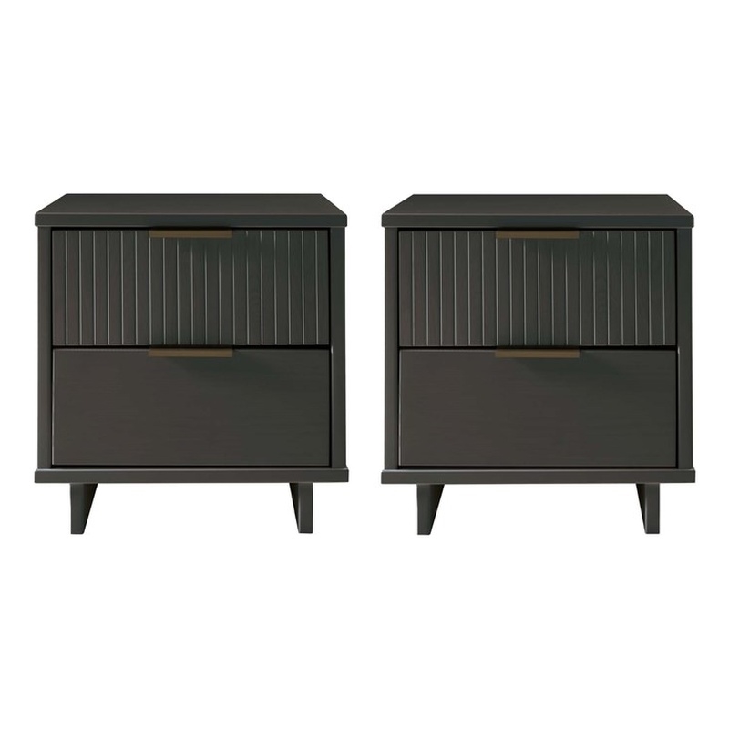 Manhattan Comfort Granville Nightstand 2.0 in Dark Gray - Solid Wood - Set of 2