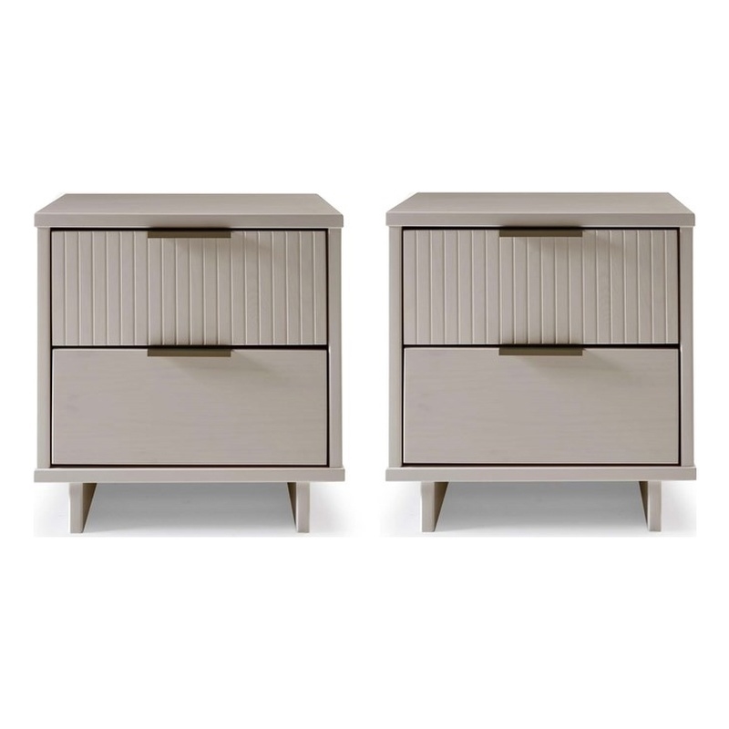 Manhattan Comfort Granville Nightstand 2.0 in Light Gray - Solid Wood - Set of 2