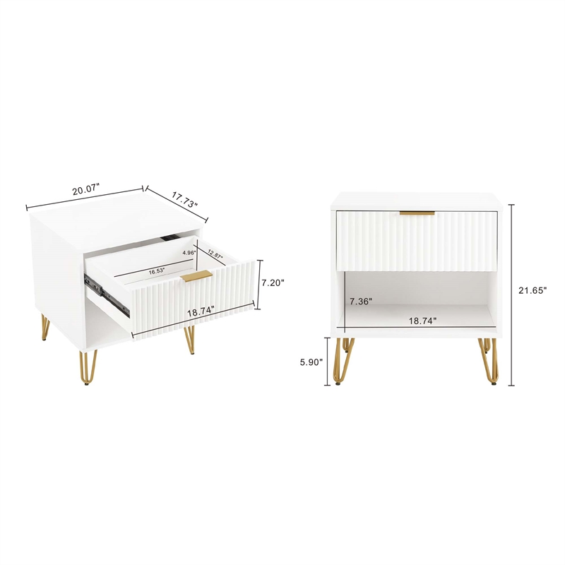 Manhattan Comfort DUMBO 1.0 Nightstand in White - Engineered Wood - Set of 2