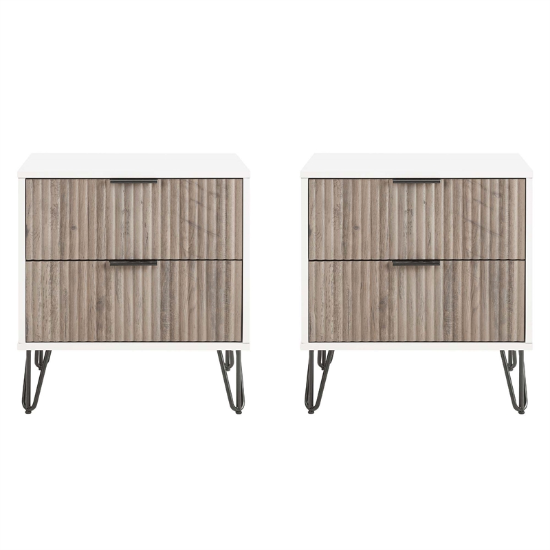 DUMBO 2.0 Engineered Wood Nightstand in White and Rustic Gray - Set of 2