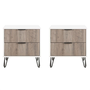 DUMBO 2.0 Engineered Wood Nightstand in White and Rustic Gray - Set of 2