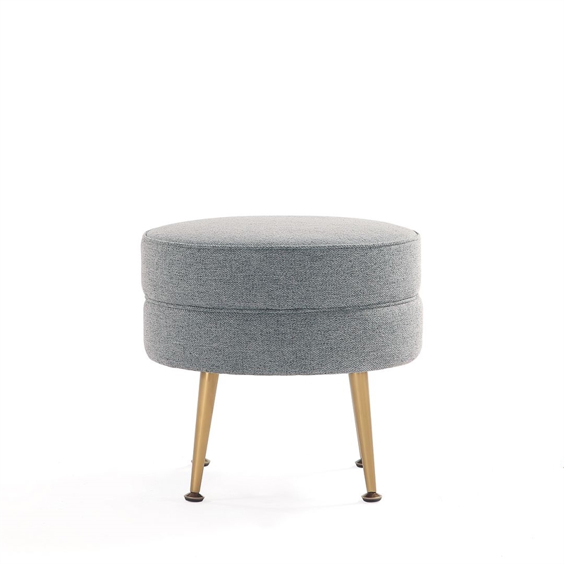 Bailey Ottoman in Gray with Gold Feet and Solid Wood Base - Set of 2