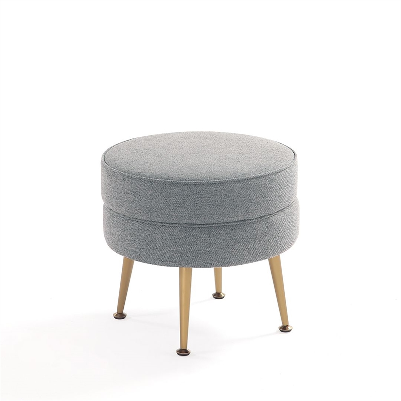 Bailey Ottoman in Gray with Gold Feet and Solid Wood Base - Set of 2