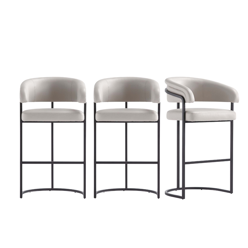 Manhattan Comfort Augusta Barstool with Metal Base in Light Gray - Set of 3
