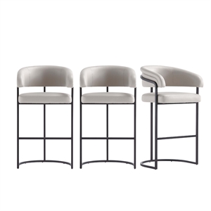 Manhattan Comfort Augusta Barstool with Metal Base in Light Gray - Set of 3