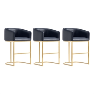 Manhattan Comfort Louvre Counter Stool with Steel Base in Black - Set of 3
