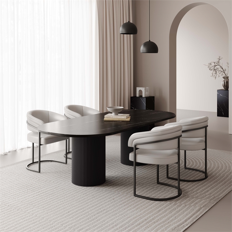 Manhattan Comfort Augusta Dining Chair with Metal Base in Light Gray - Set of 4