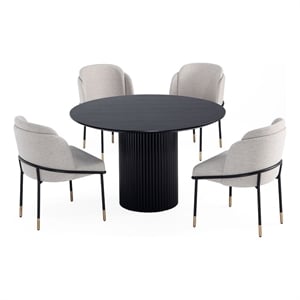 5-Piece Hathaway 47.24 Round Solid Wood Table with 4 Flor Dining Chairs in Wheat