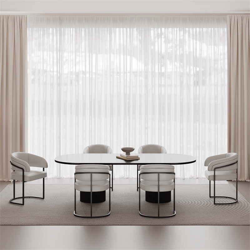 Manhattan Comfort Augusta Dining Chair with Metal Base in Light Gray (Set of 6)
