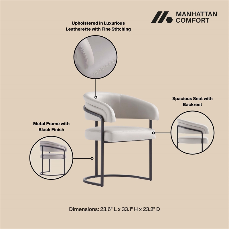 Manhattan Comfort Augusta Dining Chair with Metal Base in Light Gray (Set of 6)