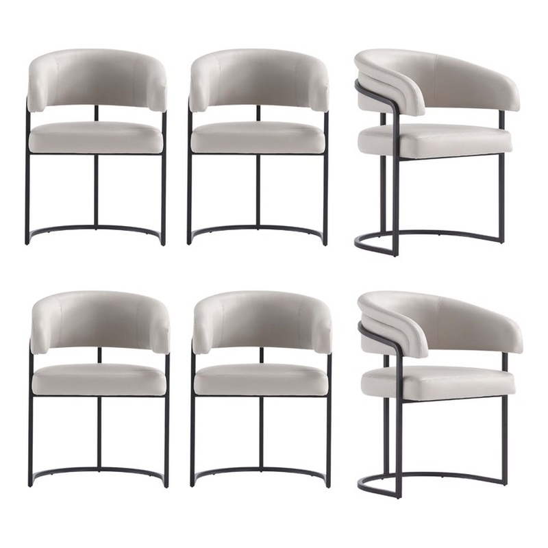 Manhattan Comfort Augusta Dining Chair with Metal Base in Light Gray (Set of 6)