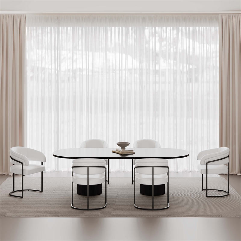 Manhattan Comfort Augusta Dining Chair with Metal Base in White (Set of 6)